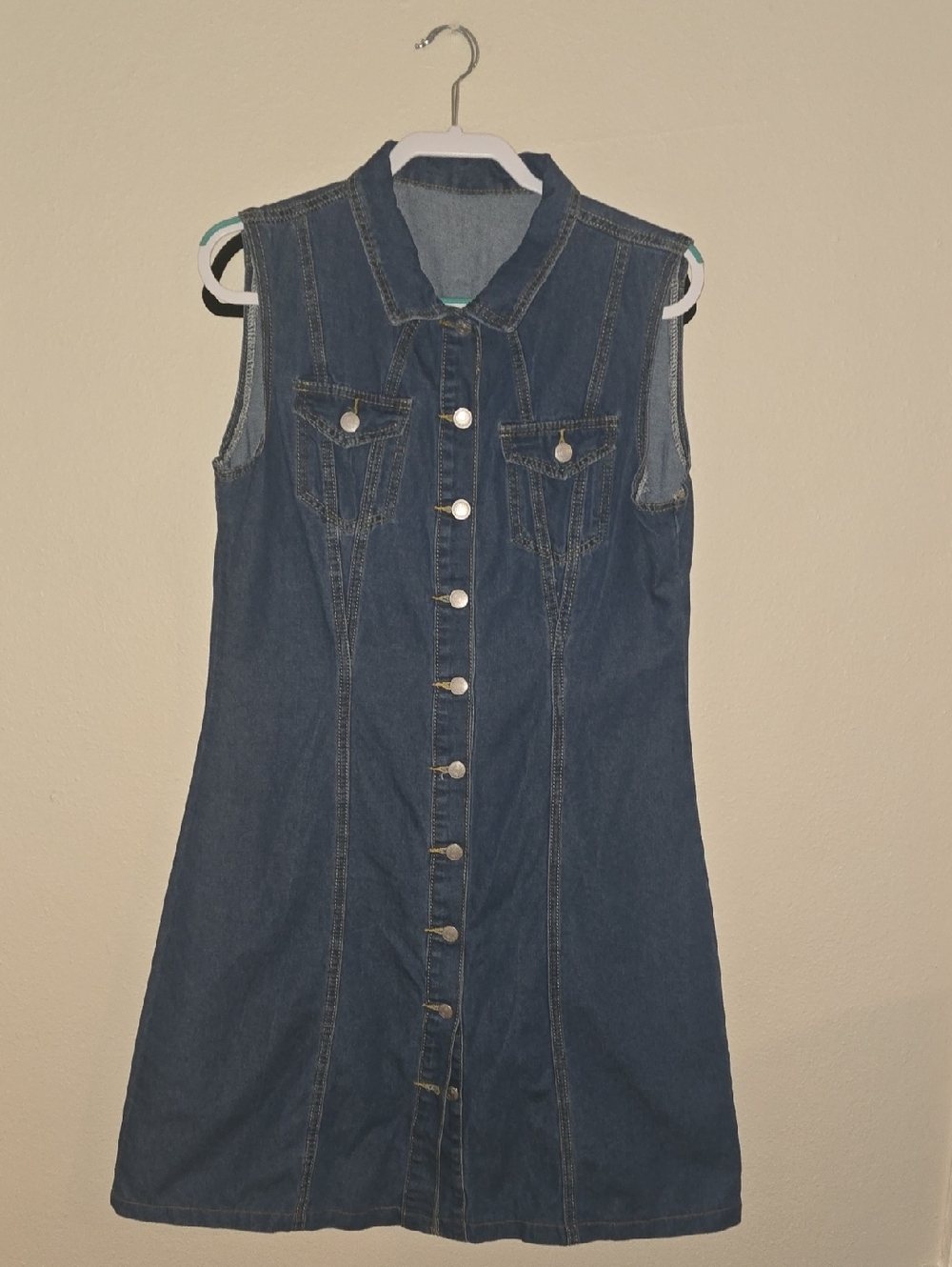 Sleeveless Dark Blue Denim Button-Front Mini Dress